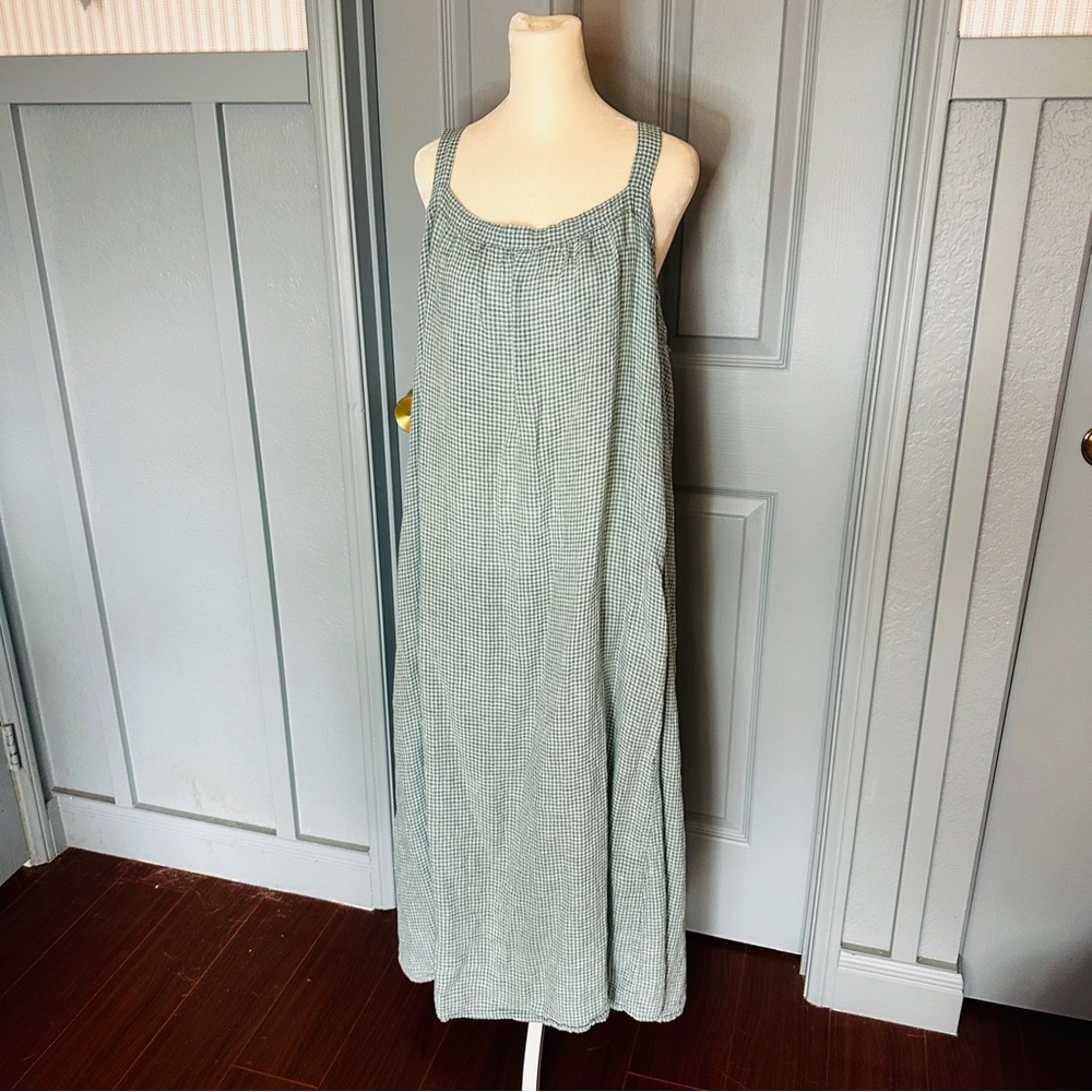 Eileen Fisher Organic Linen Midi Checkered Dress - Picture 5 of 11
